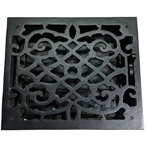 "Gadarenes" Black Antique Iron Wall and Floor Register with Cast Iron Louver 
